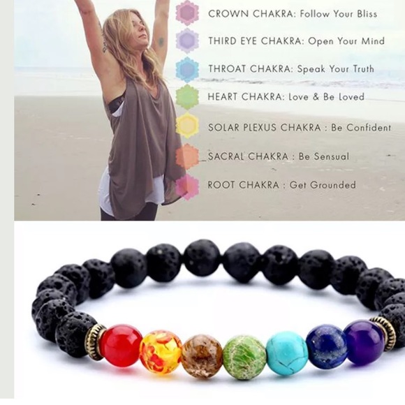 7 chakra healing beaded bracelet lava stone NEW - Picture 2 of 8